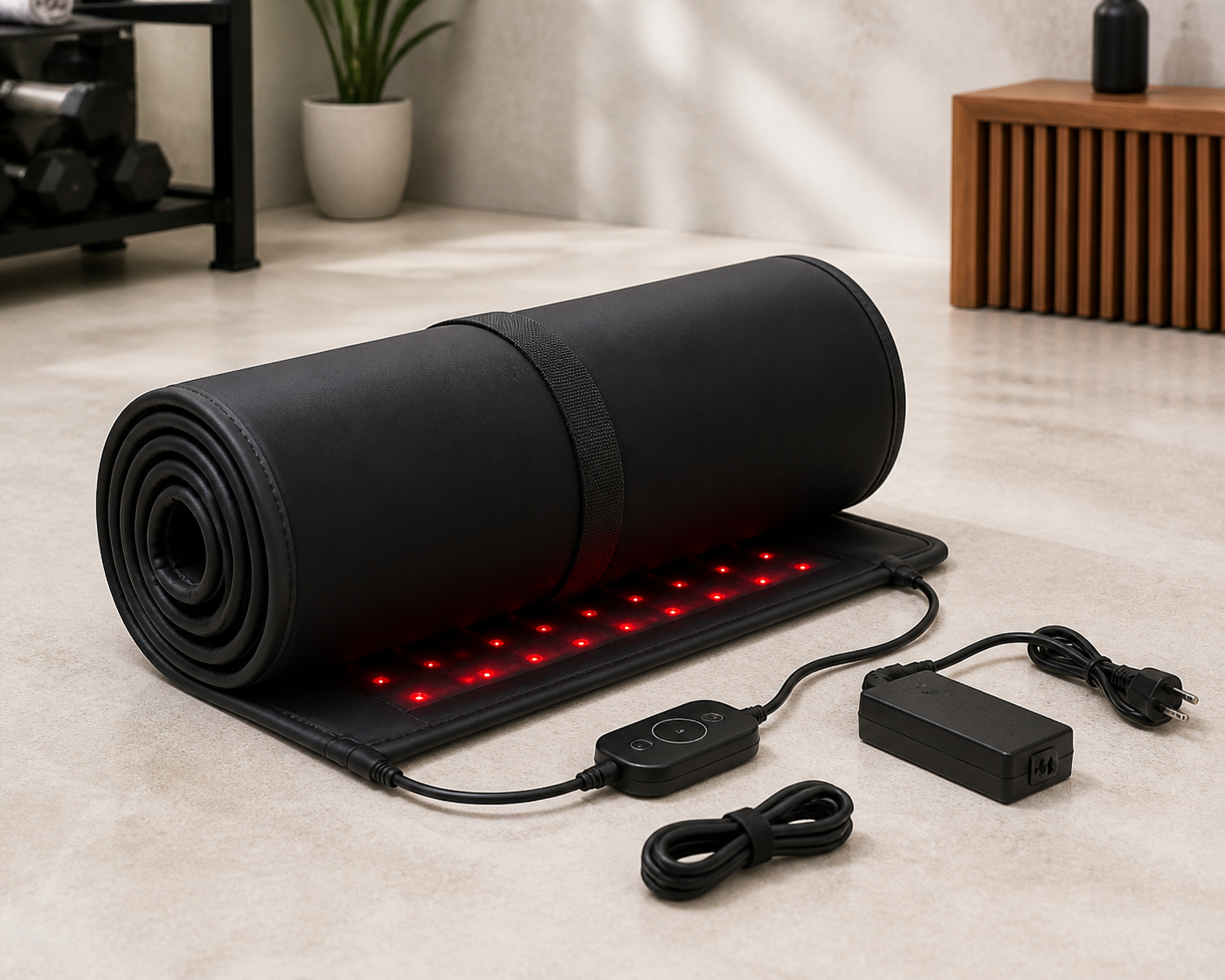 Nuvorite red light mat rolled for compact storage